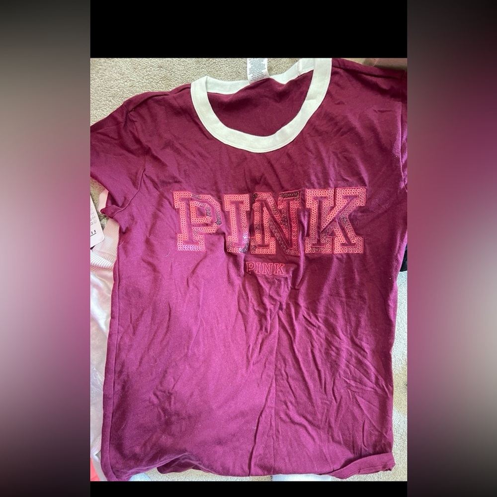 NWT VS PINK BLING RINGER SHORT SLEEVE TEE RUBY